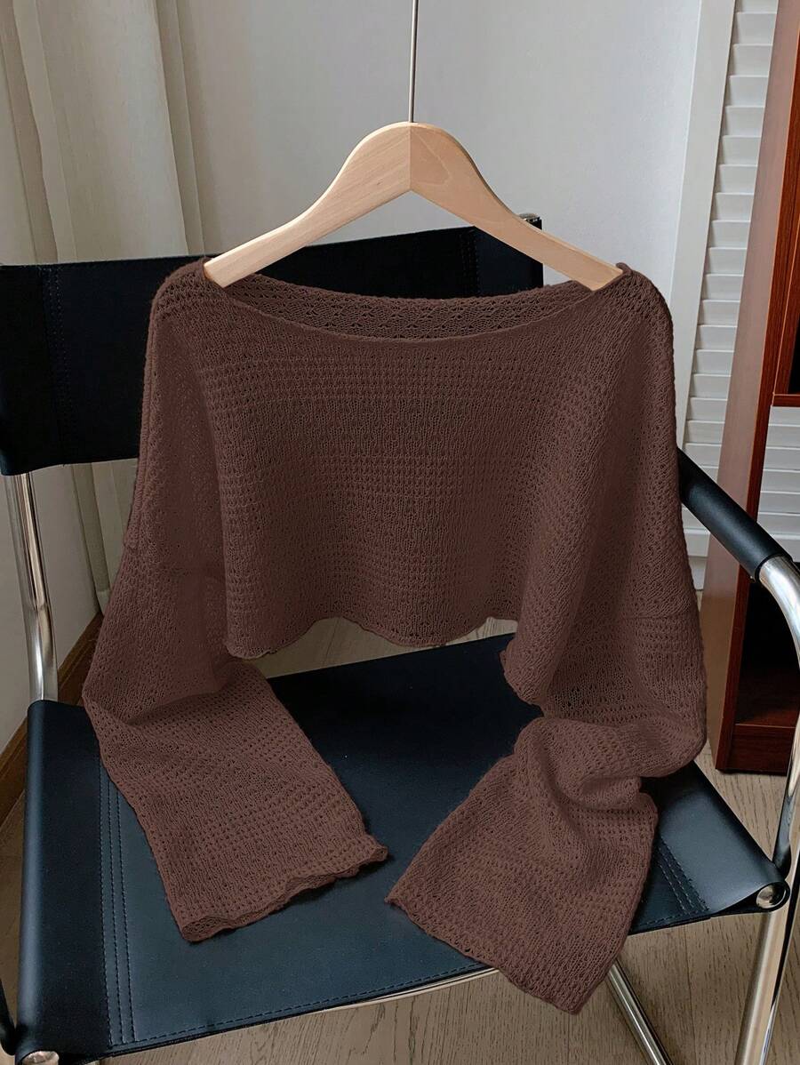 Comfortcana ملابس علوية صيفية مريحة قصيرة مخرمة على شكل مربعات بأكمام واسعة للنساء باللون المشمشي