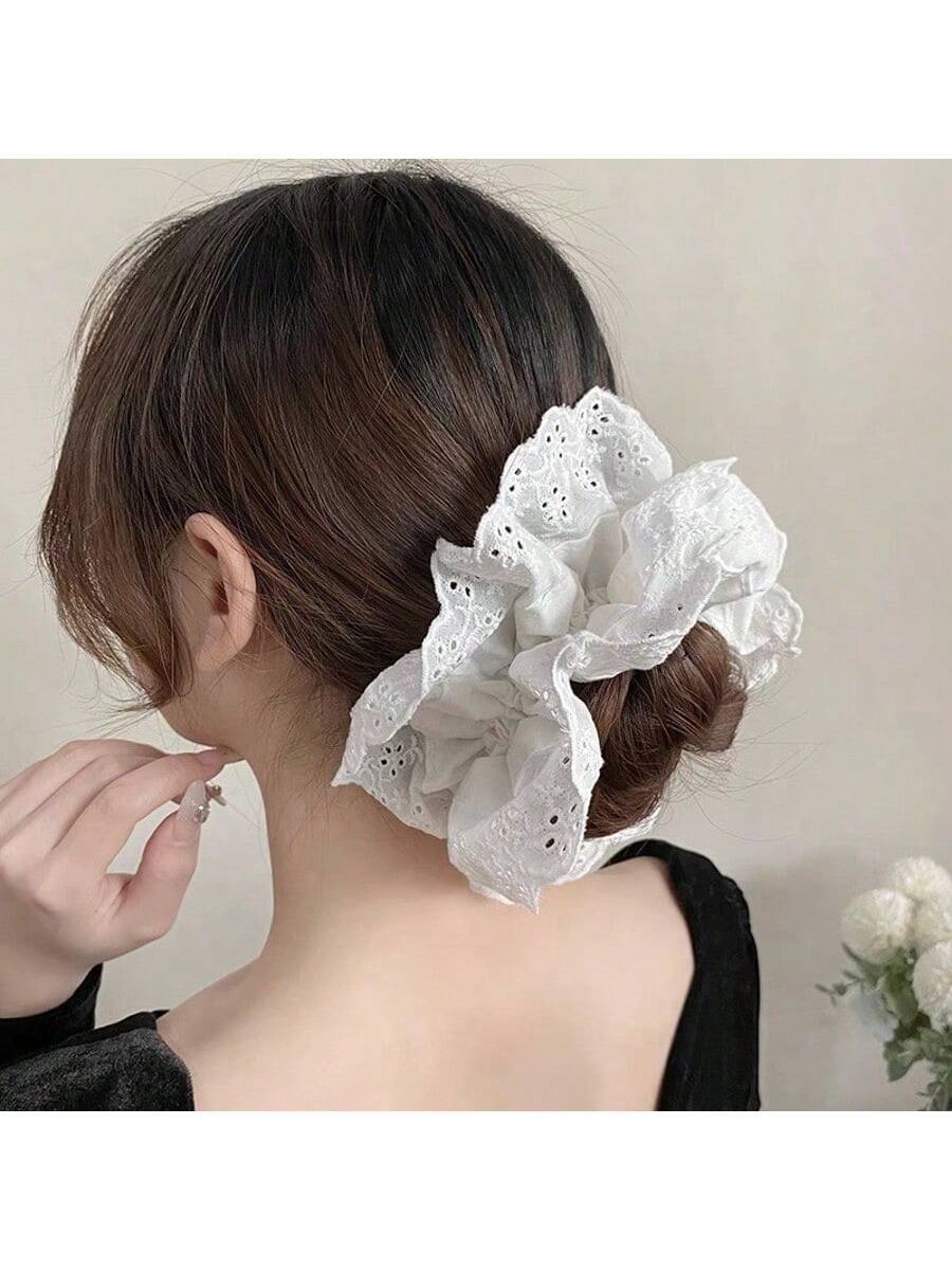 1 قطعة وشاح شعر أنيق للنساء مزين بالدانتيل الفرنسي الأسود المفرغ من تصميم علامة تجارية صغيرة فريدة، متعدد الاستخدامات ومناسب للاستخدام اليومي من شرائط الشعر