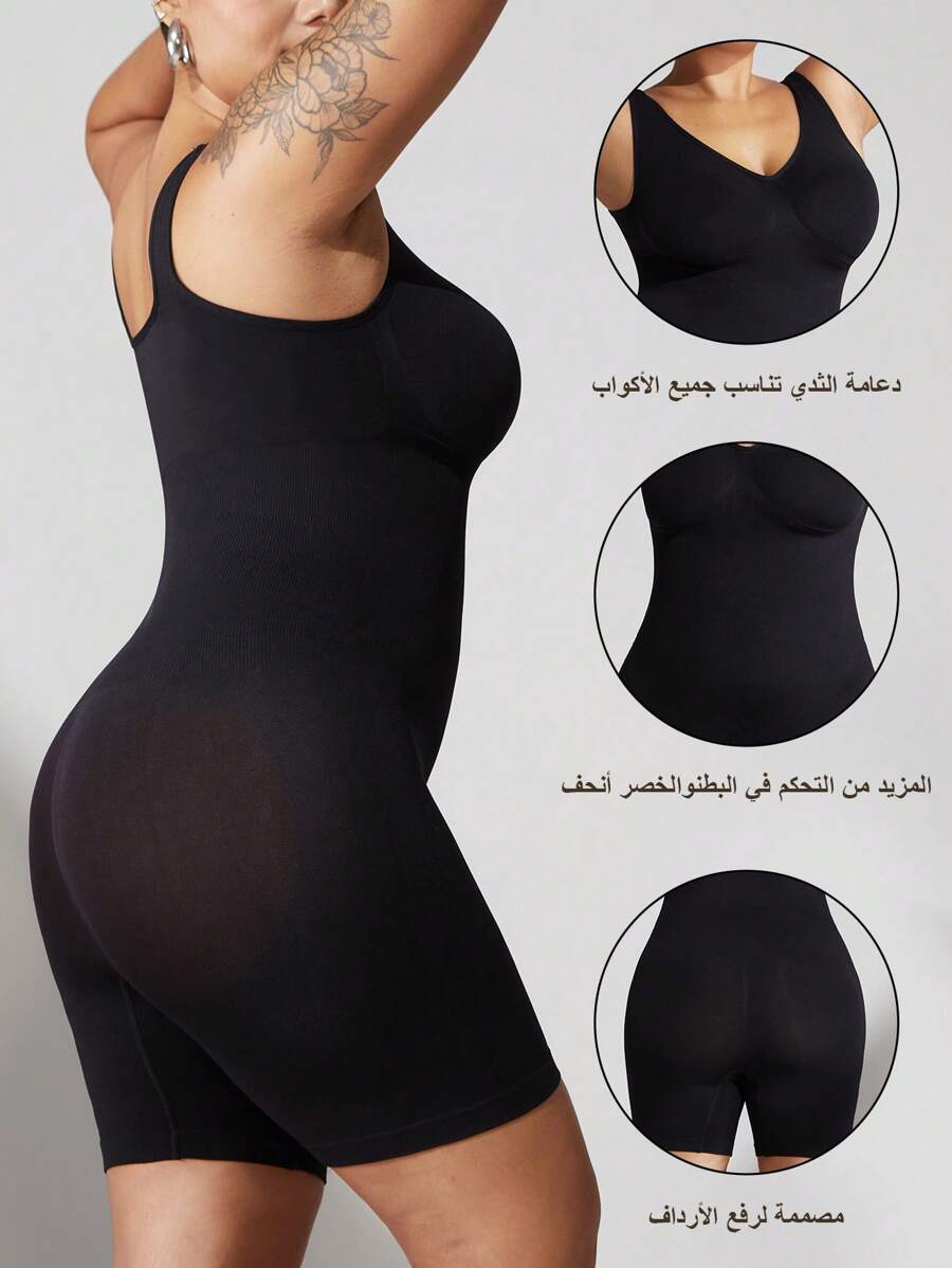 1 قطعة ملابس النساء السمينات متماسكة بدون غرزة، باللون الأسود، تشكيل الخصر، دعم الصدر، التحكم في البطن، بدلة واحدة القطعة لتشكيل الجسم